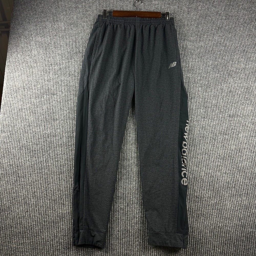 New Balance Mens Gray Black Logo Zipper Ankle Jogger Athletic Pants Size M